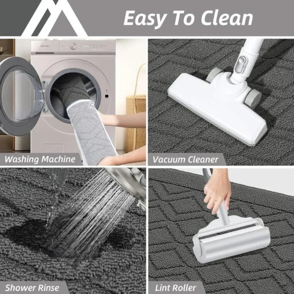 New 2-Piece Grey Kitchen Rug Set, Non-Slip Washable Mats, 48x20 & 30x20 Inches
